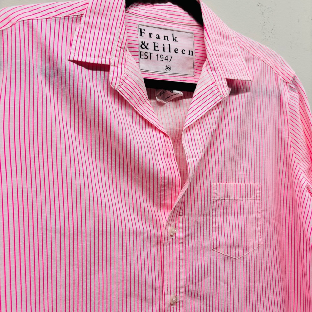 Frank & Eileen Eileen Pink White Striped Italian Cotton Button Up Shirt XS - Picture 2 of 7
